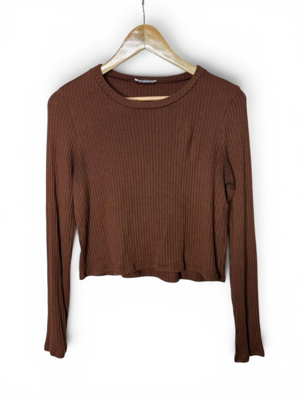 Reformation Ribbed Long Sleeve Top Color Brown Size Medium